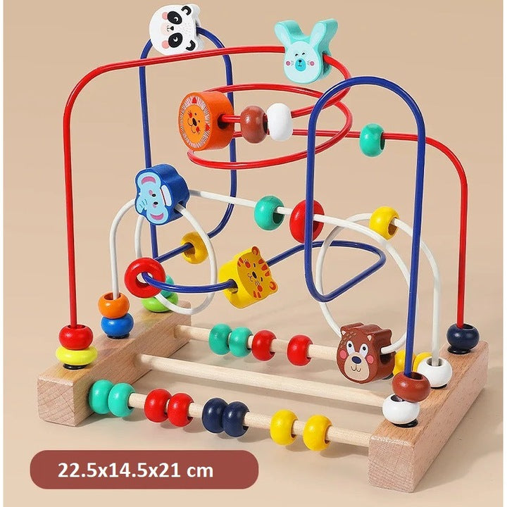 Spirala motrică cu bile și animale – Aventură Montessori din lemn