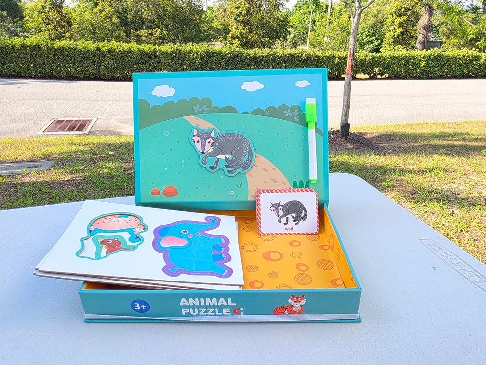 Set Educativ Puzzle Magnetic – Animale de la Zoo și Tablă de Scris