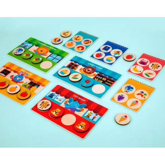 Joc Montessori din Lemn pentru Exersarea Memoriei Vizuale