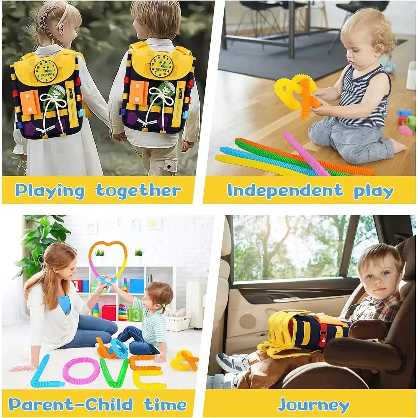 Ghiozdan Montessori Busy Board pentru copii 2-6 ani