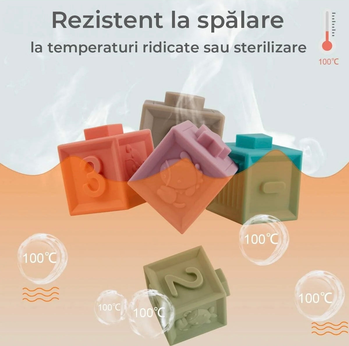 Set Cuburi Moi Interactive – 12 piese colorate pentru dentiție, joacă și dezvoltarea bebelușului