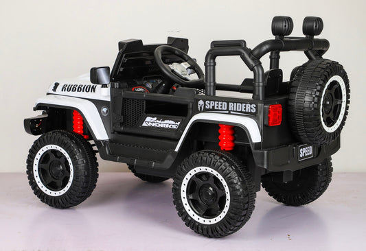 Masina Electrica pentru Copii, Off-Road, Conectare Bluetooth, telecomanda, Tractiune Spate, Lumina Intermitenta, Baterie 12V 7Ah, 120 x 63 x 68cm, Alb