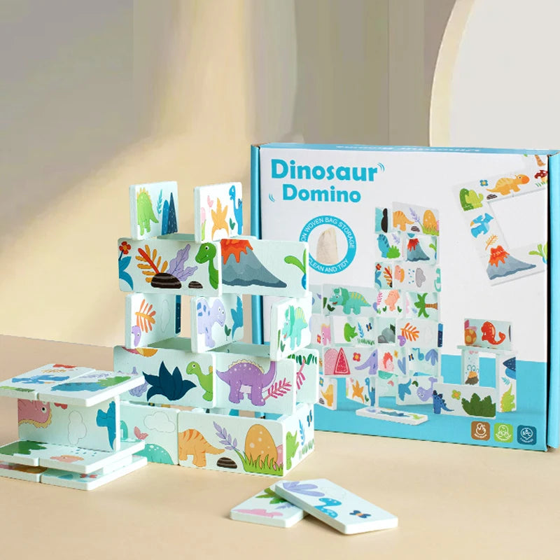 Domino din lemn cu dinozauri – super distracție