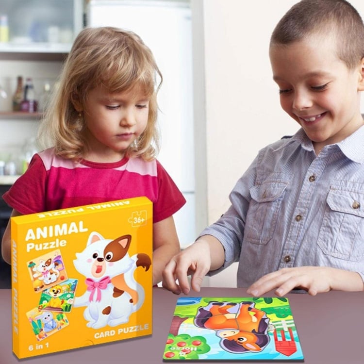 Set 6 carduri puzzle cu piese mari – Animale sau Vehicule