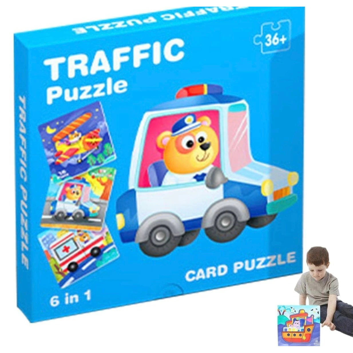 Set 6 carduri puzzle cu piese mari – Animale sau Vehicule