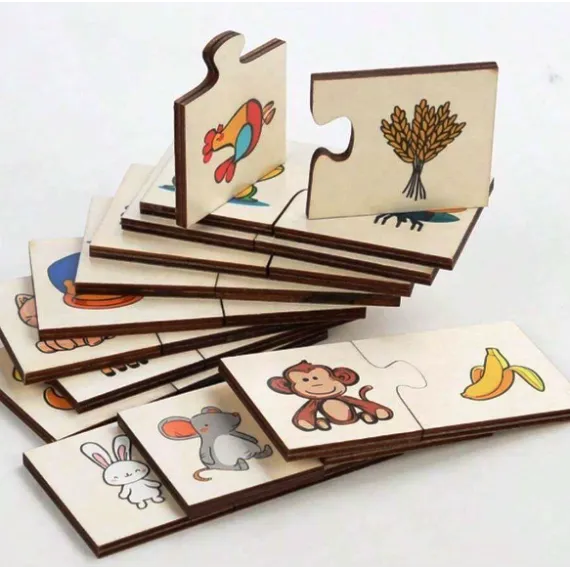 Puzzle Cognitiv din Lemn cu Piese Mari – Asocieri din Jumătăți