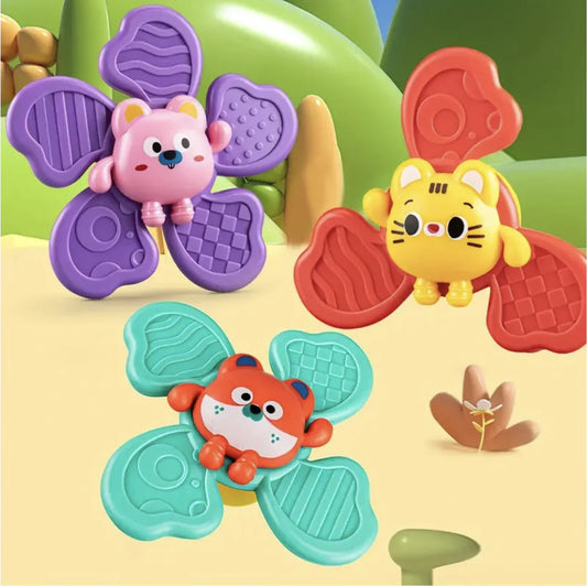 Set 3 Jucării Interactive pentru Bebeluși – Spinner cu Ventuză, Zornăitoare & Dentiție