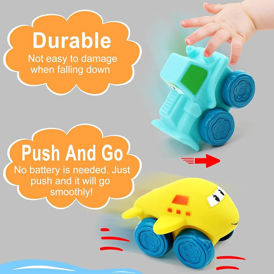 Set Jucării „CARTOON CAR & PLANE” – Mașinuțe din Cauciuc Moale (2 bucăți)
