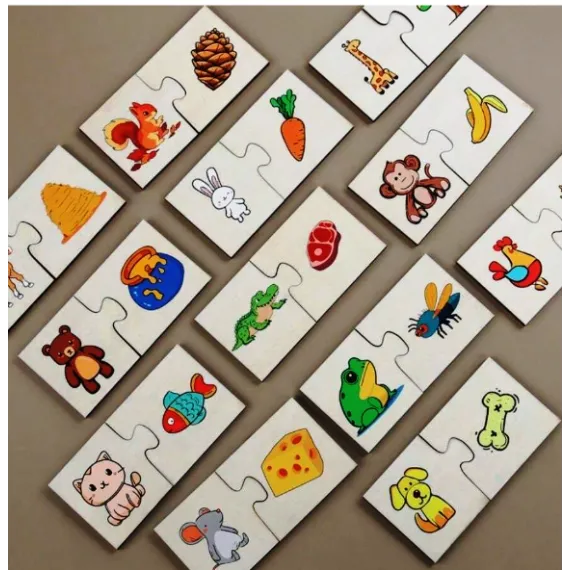 Puzzle Cognitiv din Lemn cu Piese Mari – Asocieri din Jumătăți