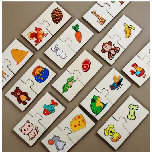 Puzzle Cognitiv din Lemn cu Piese Mari – Asocieri din Jumătăți