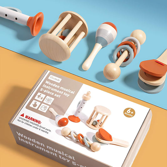 Set instrumente muzicale din lemn pentru bebeluși – joacă senzorială și descoperire prin sunet