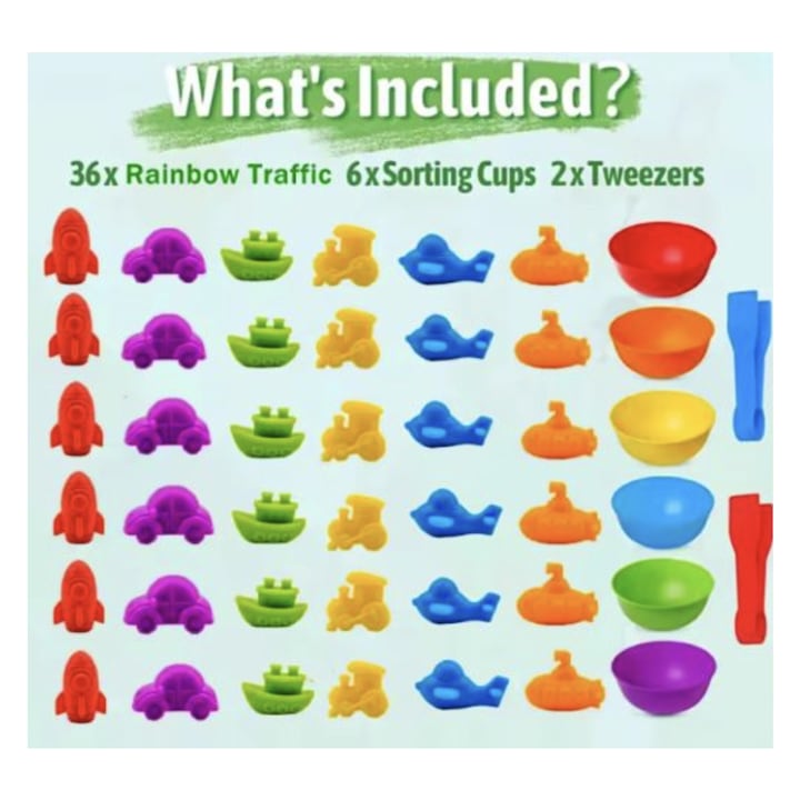 Set creativ de clasificare „Curcubeu cu Vehicule” – Joacă, învață, clasifică!