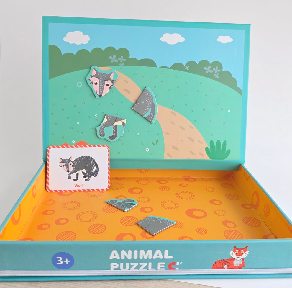 Set Educativ Puzzle Magnetic – Animale de la Zoo și Tablă de Scris