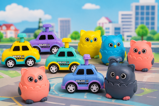 Set mașinuțe Press & Go – Bufnițe și Poliție