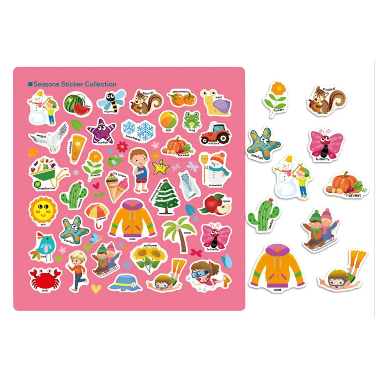 Cărticică cu stickere reutilizabile „Anotimpurile” – 39 piese