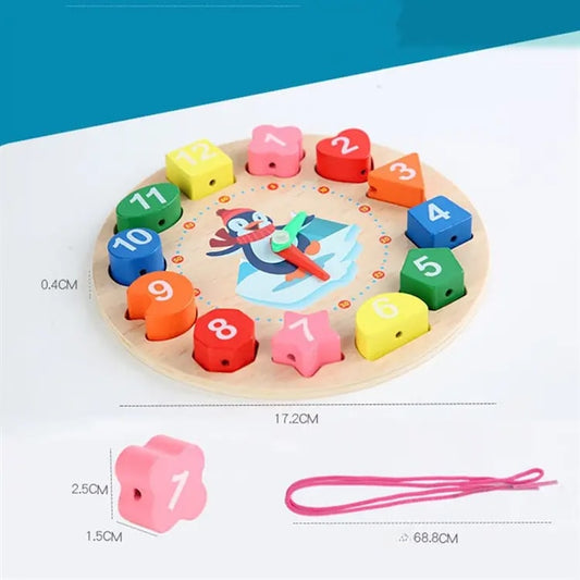 Ceas educativ din lemn cu șnur – învață timpul prin joacă