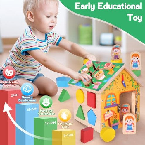 Căsuță Educațională din Lemn 8 în 1 – Activități Montessori