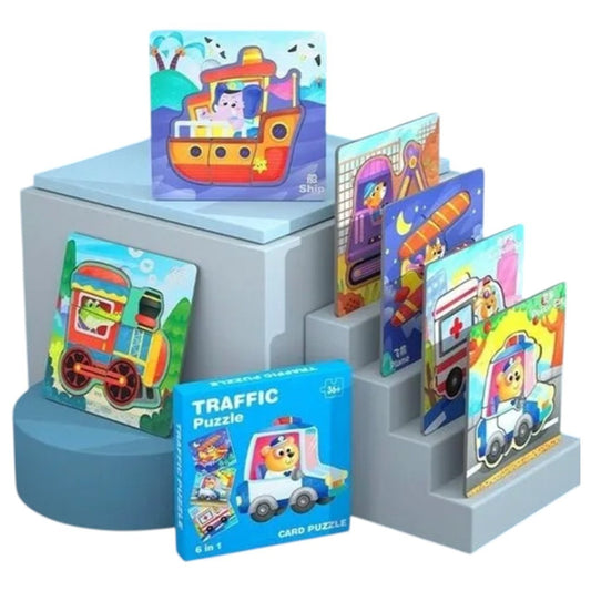 Set 6 carduri puzzle cu piese mari – Animale sau Vehicule