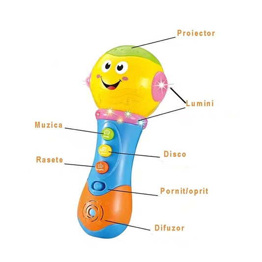 Microfon muzical cu lumini și proiecții pentru copii