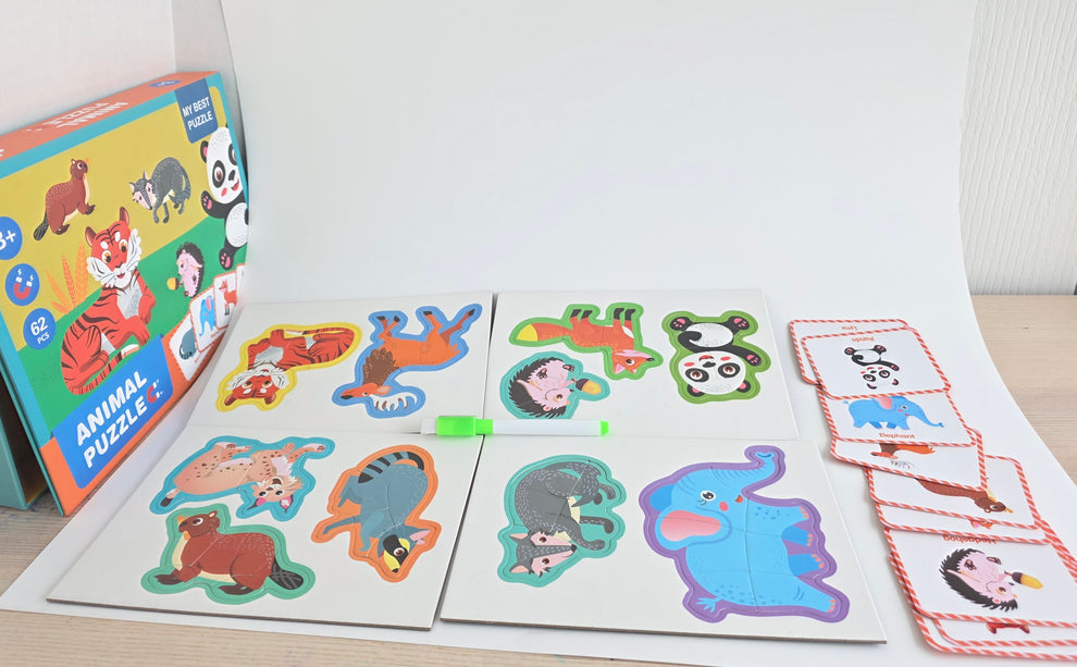 Set Educativ Puzzle Magnetic – Animale de la Zoo și Tablă de Scris