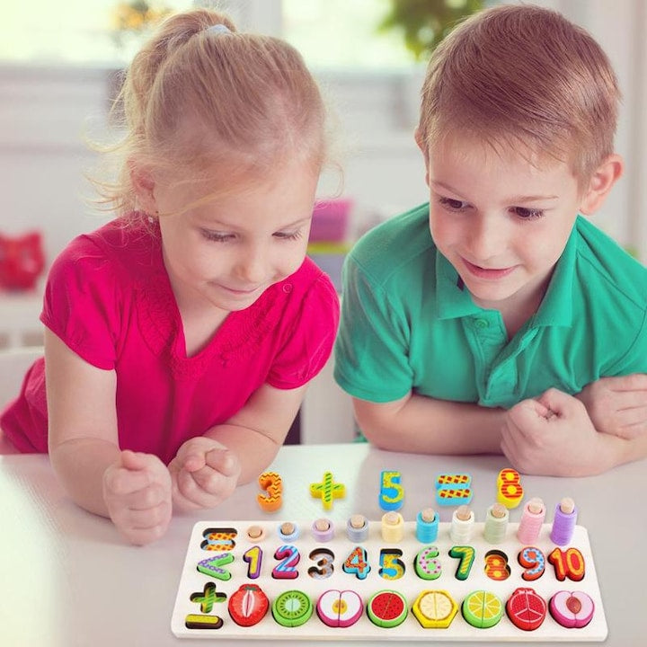 Joc educativ 4 în 1 din lemn - numără, sortează, feliază fructe (3+ani)