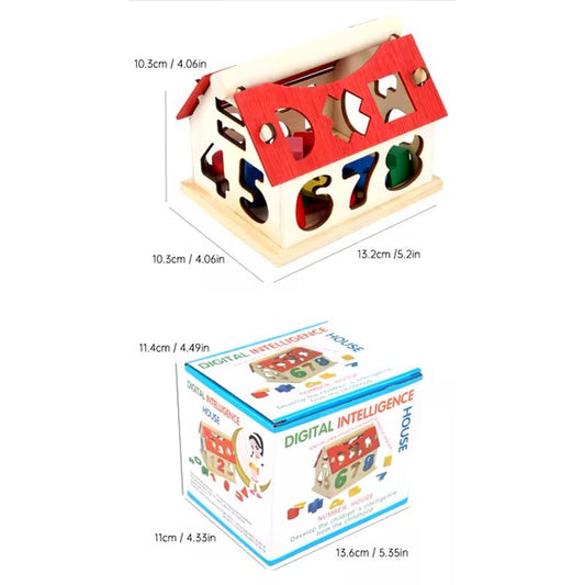 Căsuță educativă din lemn – Sortator cu cifre și forme