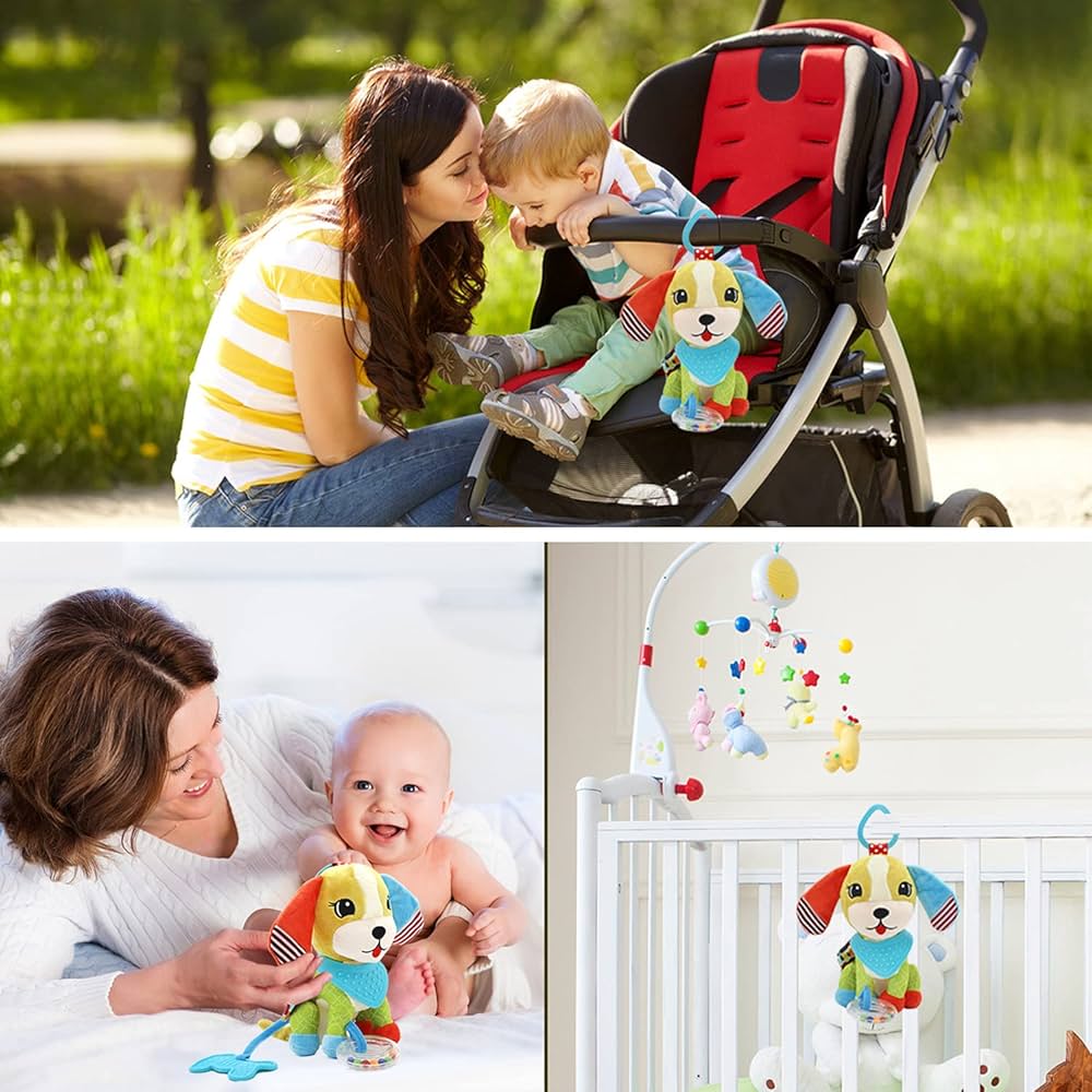 Jucărie zornăitoare senzorială pentru cărucior – cu funcție de dentiție