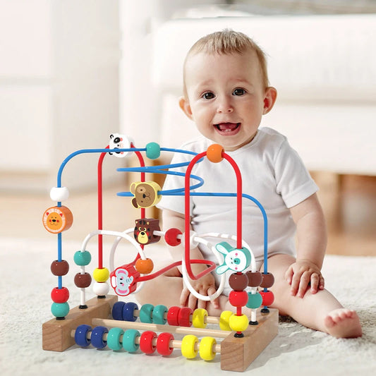 Spirala motrică cu bile și animale – Aventură Montessori din lemn