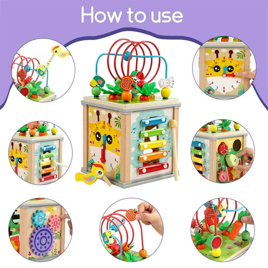 Centru educativ Montessori din lemn – Cub multifuncțional 10 în 1