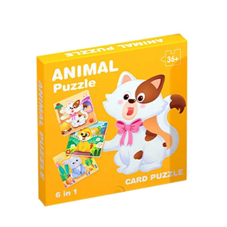 Set 6 carduri puzzle cu piese mari – Animale sau Vehicule