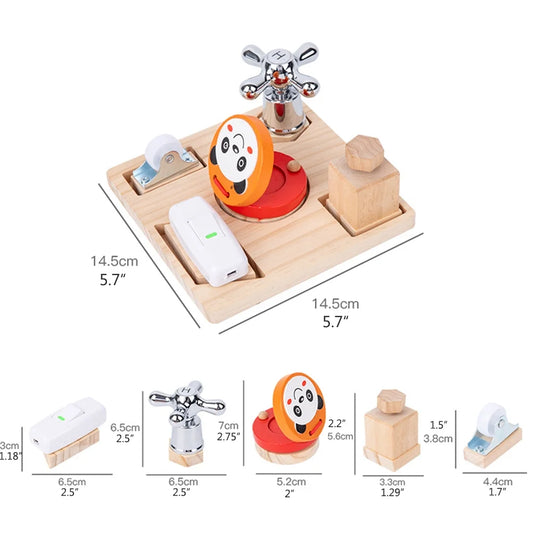 Placă Senzorială din Lemn cu 5 Activități