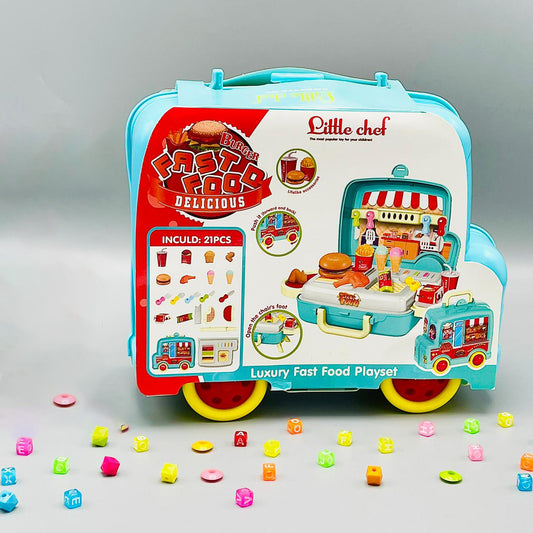 Mașinuța Fast Food - set de bucătărie cu mâncare de jucărie