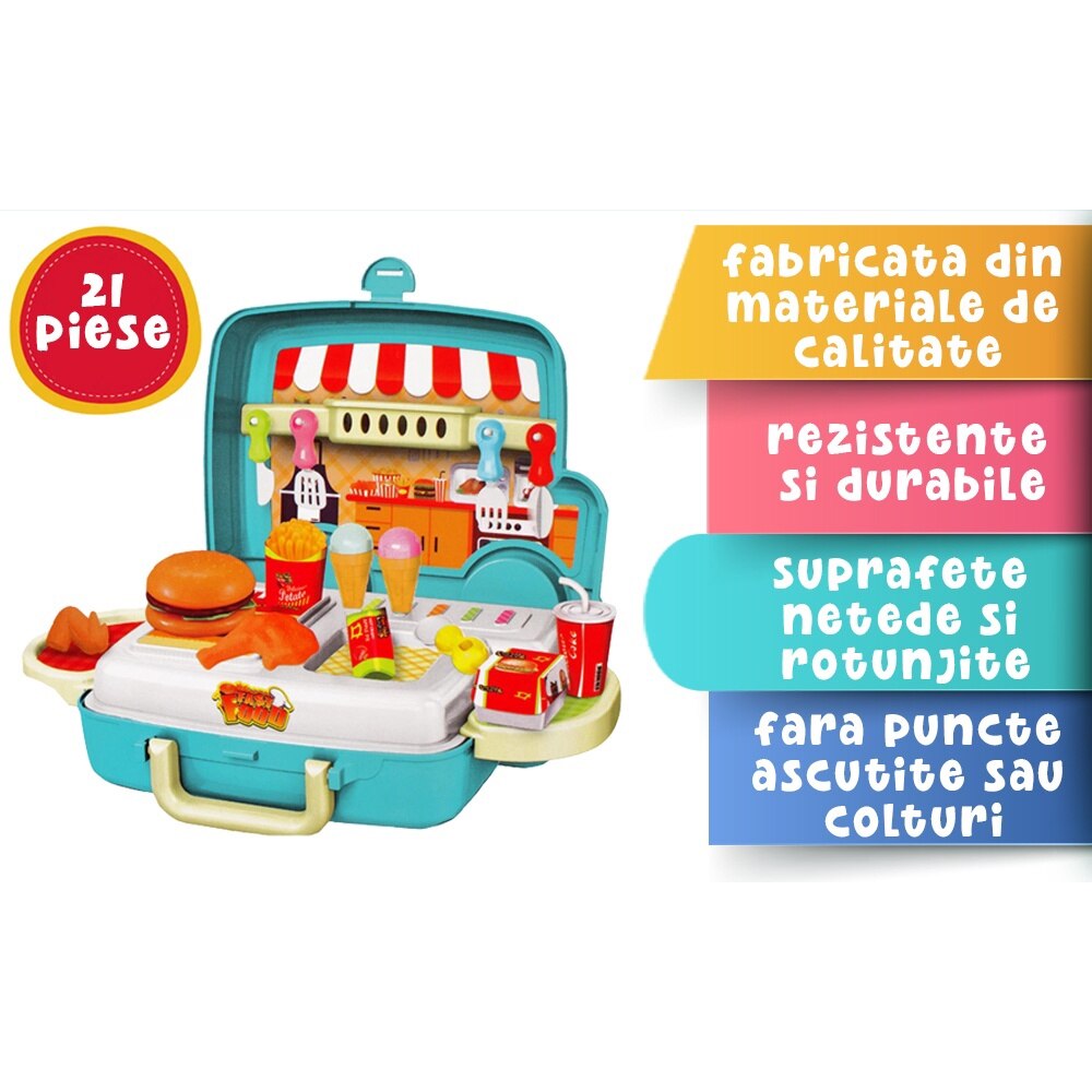Mașinuța Fast Food - set de bucătărie cu mâncare de jucărie