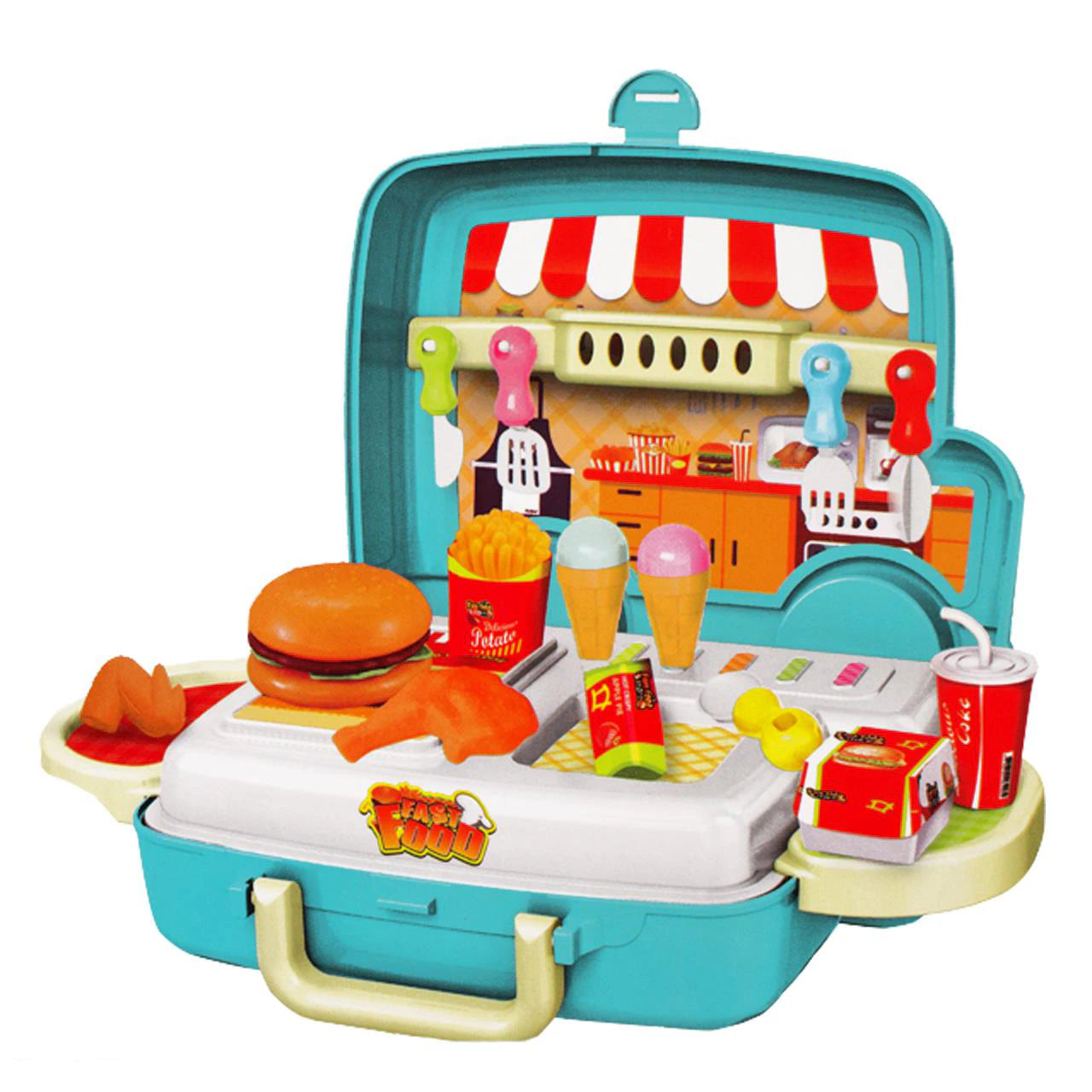 Mașinuța Fast Food - set de bucătărie cu mâncare de jucărie