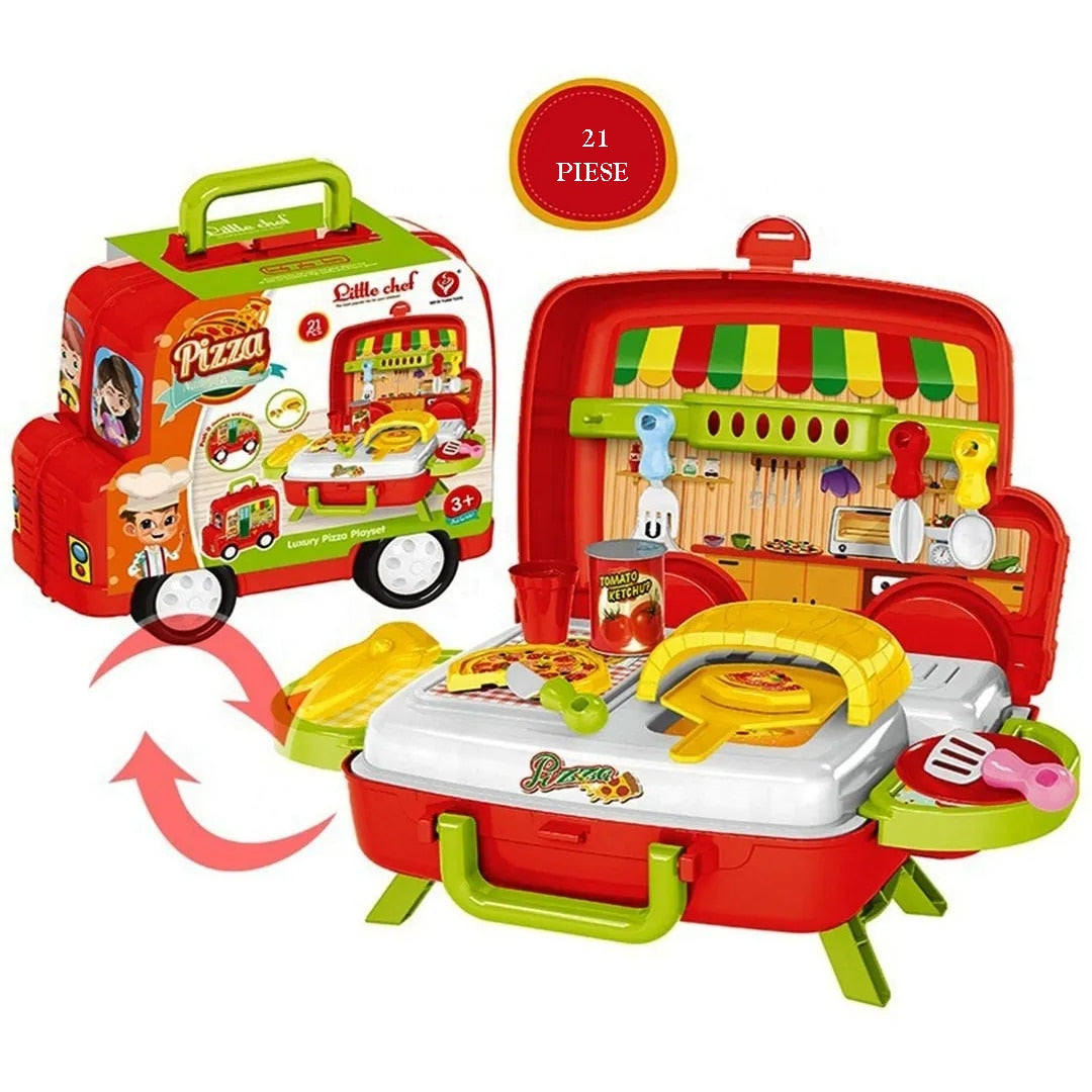 Mașinuța Fast Food - set de bucătărie cu mâncare de jucărie