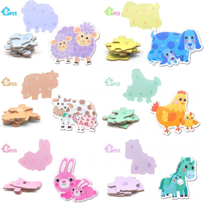 Mega Puzzle ZooJunior – Joc cu 6 Animăluțe
