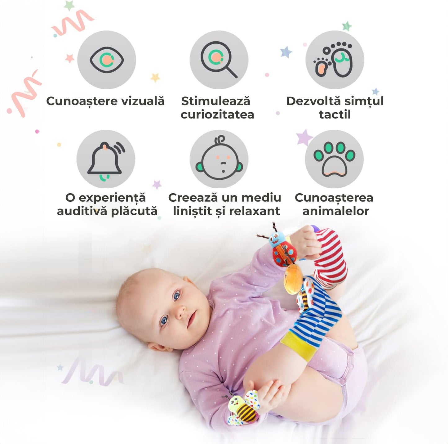 Șosete și Brățări Zornăitoare, Foșnitoare, pentru Dentiție (0+luni)