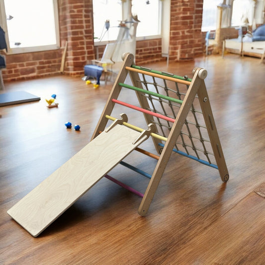 Pikler Montessori cu Frânghie și Tobogan simplu 2 în 1