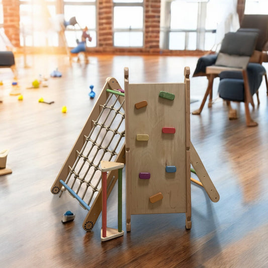 Pikler Montessori cu Frânghie și Tobogan Multifuncționalǎ