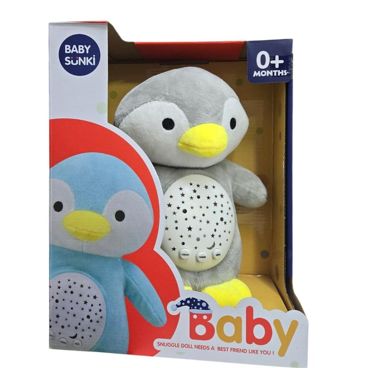 Pinguin gigantic cu muzică liniștitoare și proiecție – somnul devine o poveste