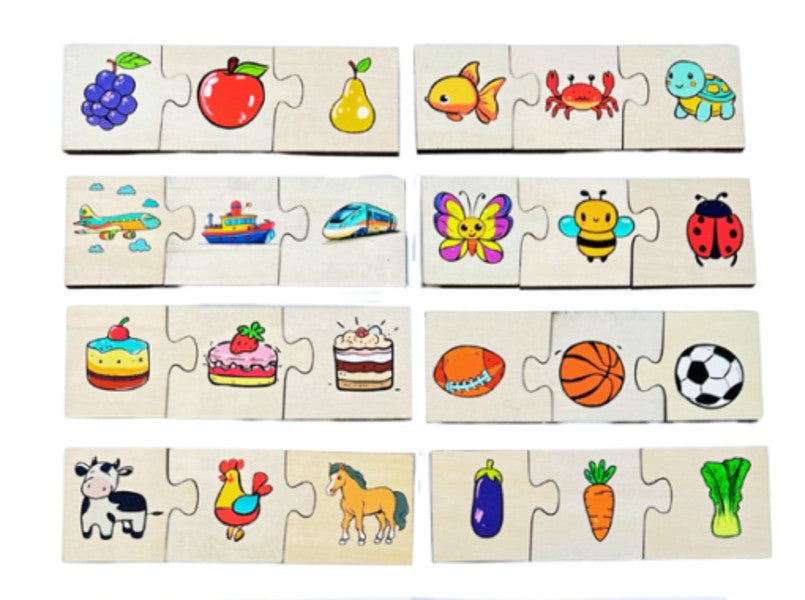Puzzle Cognitiv din Lemn cu Piese Mari – Asocieri din Jumătăți