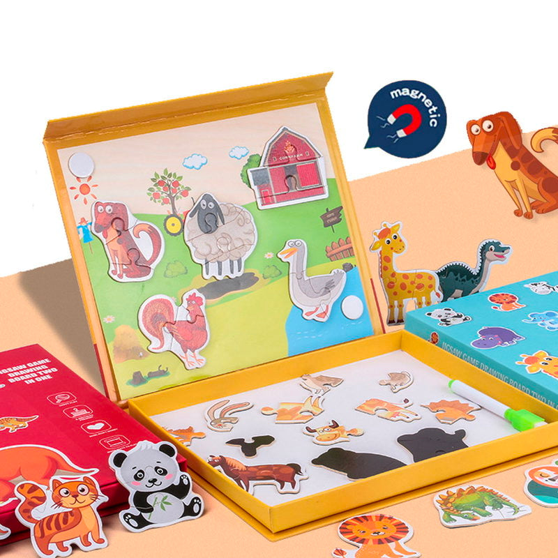 Carticică Magnetică 3 în 1 – Puzzle, Joc Magnetic și Tablă de Desen
