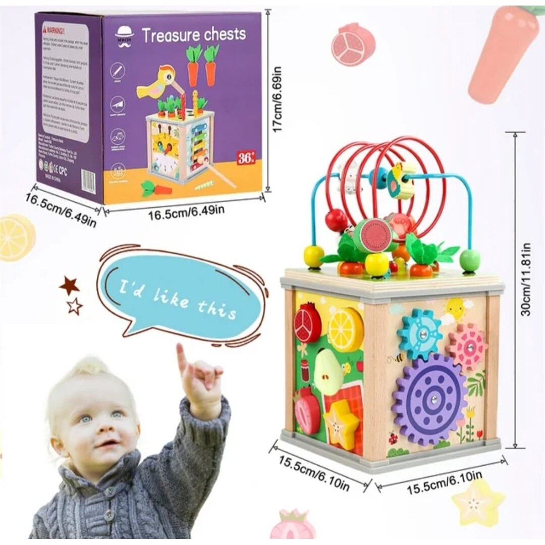Centru educativ Montessori din lemn – Cub multifuncțional 10 în 1