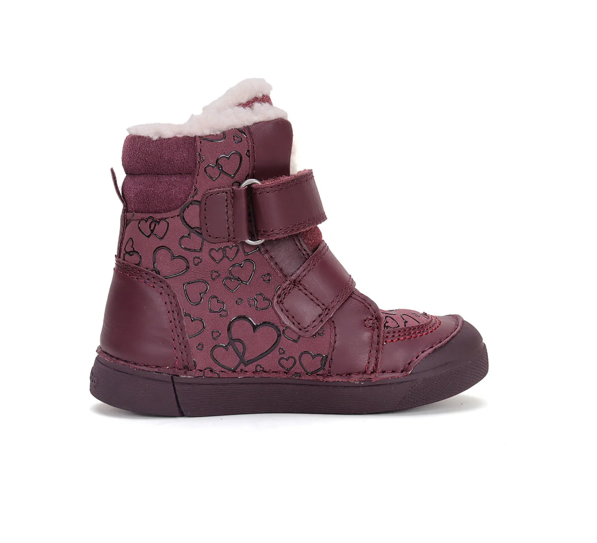 Ghetuțe de Iarnă DD Step „Raspberry Hearts” – Piele Naturală & Blăniță Călduroasă (nr. 25-30)