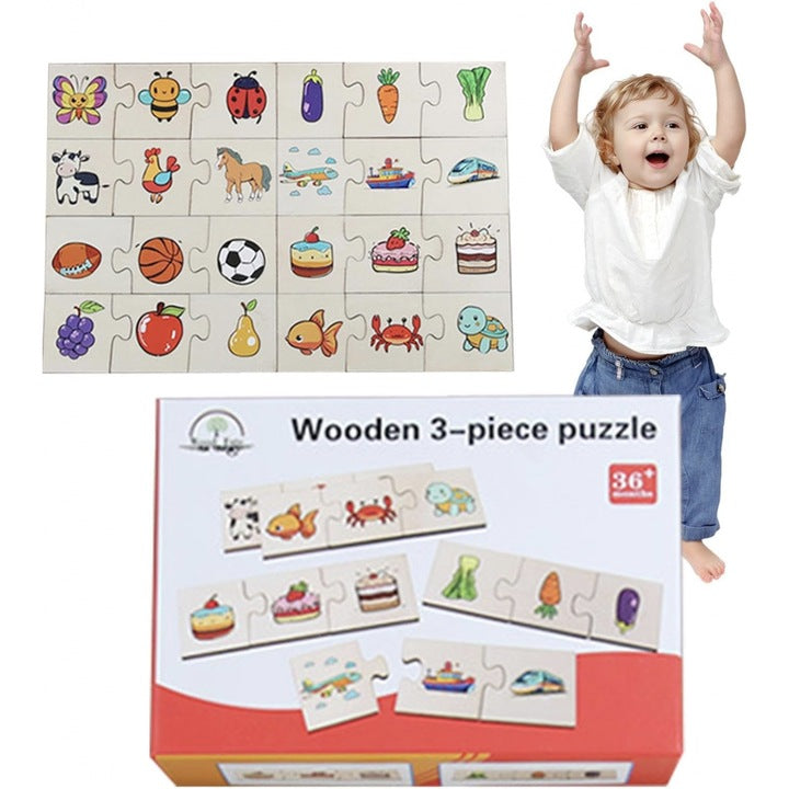 Puzzle Cognitiv din Lemn cu Piese Mari – Asocieri din Jumătăți