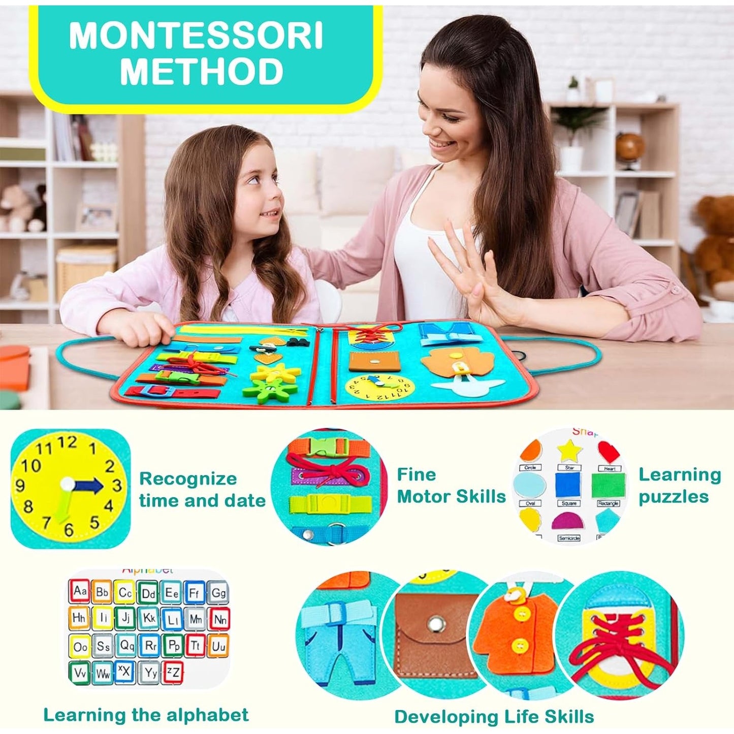 Carte Educațională Interactivă Montessori – Busy Board 8 pagini