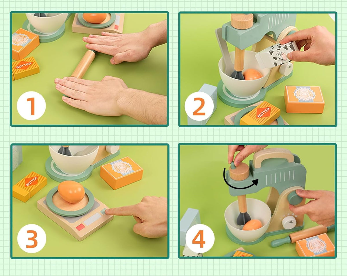 Micul meu atelier de prăjituri – Set mixer din lemn cu accesorii