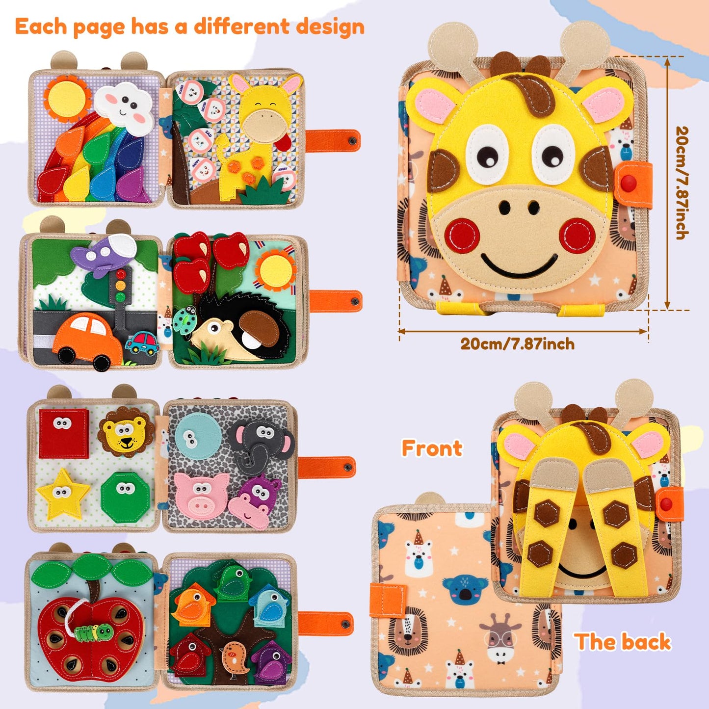 Busy Book Montessori cu elemente detașabile și activități senzoriale 8 pag.