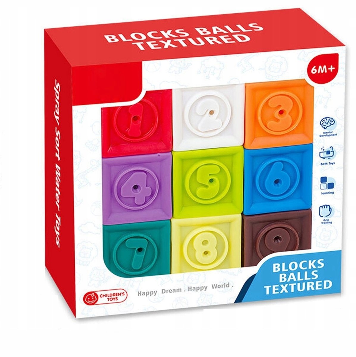 Set 9 cuburi senzoriale din silicon pentru bebeluși