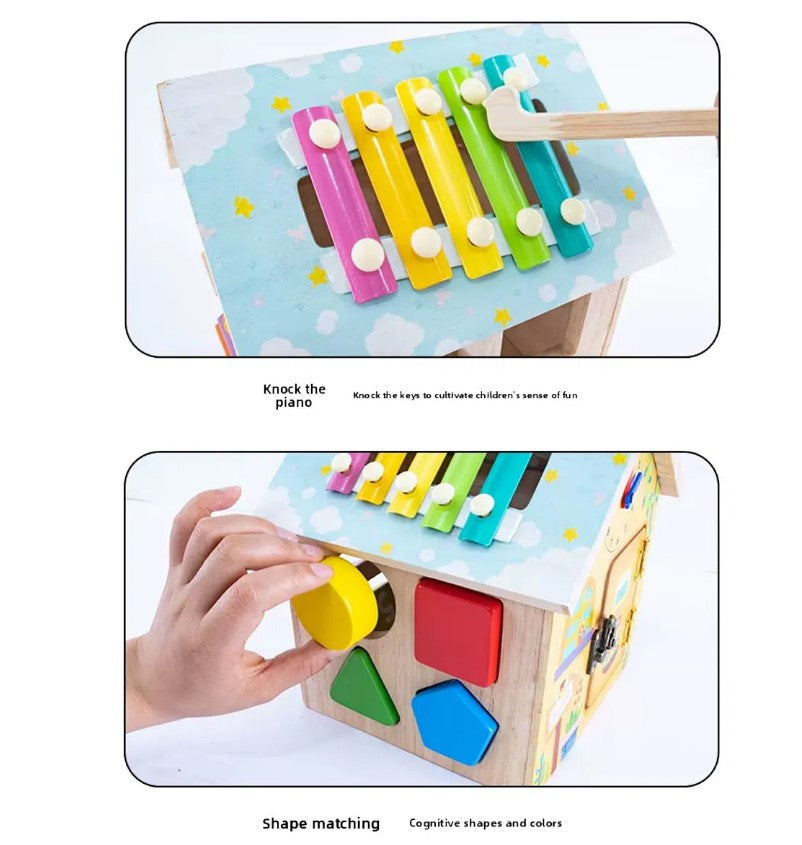 Căsuță Educațională din Lemn 8 în 1 – Activități Montessori